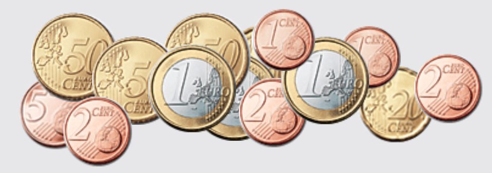 Bild von verschiedenen Cent und Euromünzen.