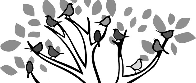 ‚Mathe inklusiv‘ – Logo in schwarz-weiß (Zeichnung von Vögeln in einer Baumkrone).