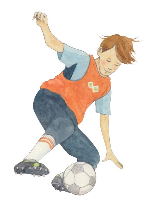 Zeichnung eines Jungen, der Fußball spielt.