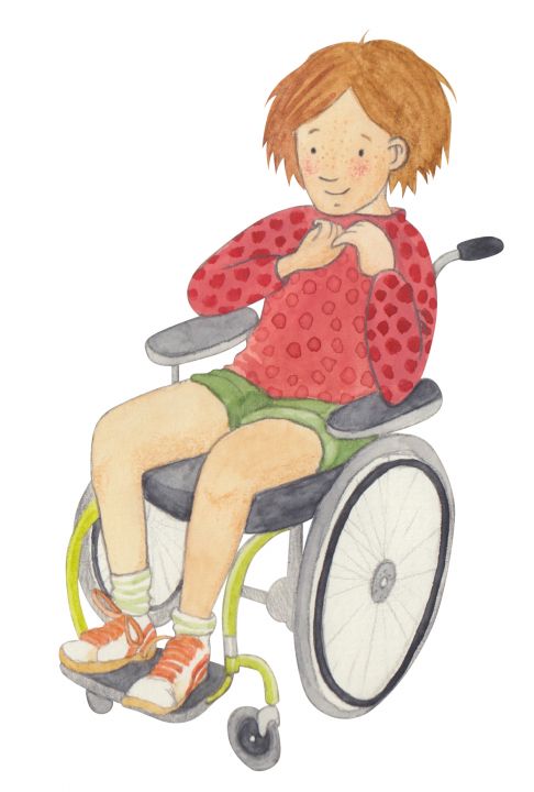 Zeichnung eines Mädchens im Rollstuhl.