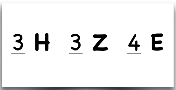 „3 H, 3 Z, 4 E“. Die Zahlen sind jeweils unterstrichen.