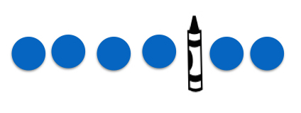 6 Plättchen horizontal nebeneinander. Links vier Plättchen, daneben eine Zeichnung eines Stifts, daneben zwei Plättchen.
